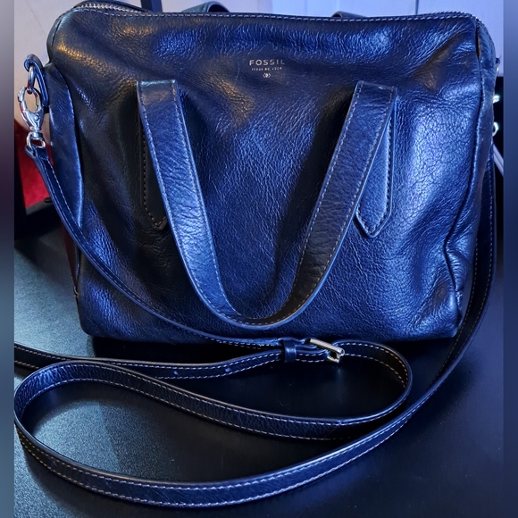 Fossil Bags Vintage Fossil Sydney Large Black Leather Handbag W